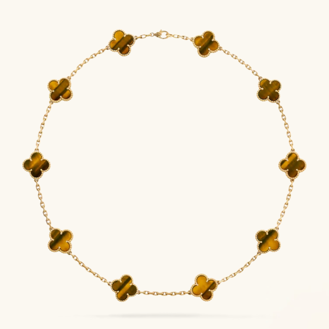 Clover Necklace (gold finish, tiger detail)