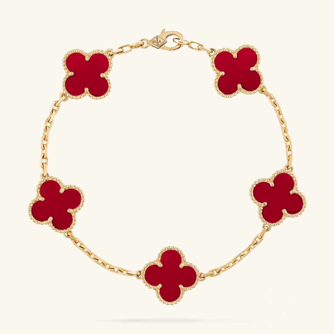 Clover Bracelet (gold finish, red detail)