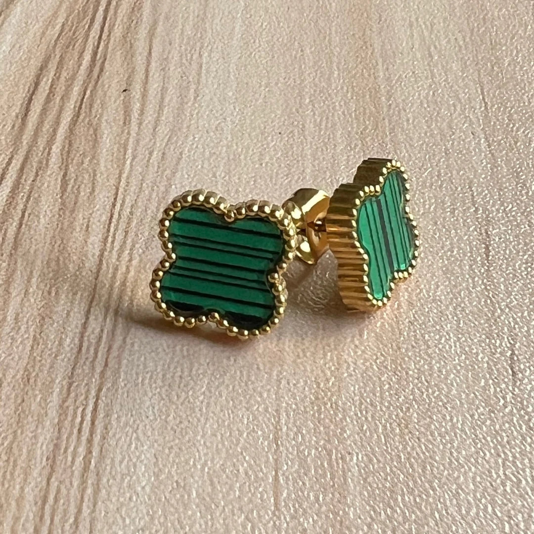 Clover Earrings Green (gold finish)