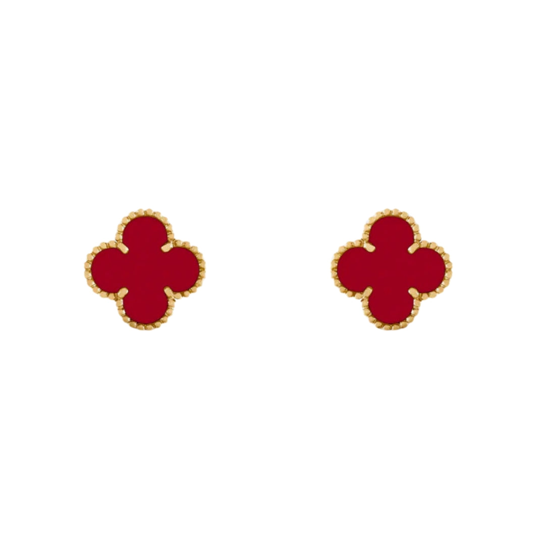 Clover Earrings Red (gold finish)