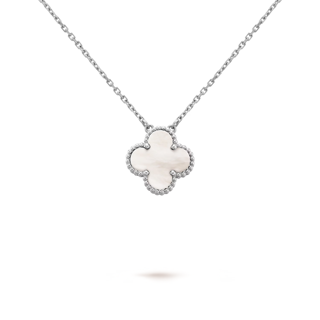 Clover Necklace (stainless steel finish, white detail)