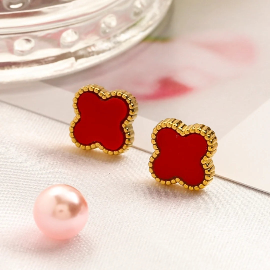 Clover Earrings Red (gold finish)