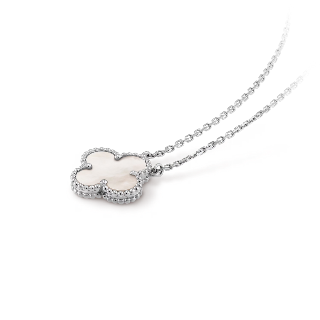 Clover Necklace (stainless steel finish, white detail)