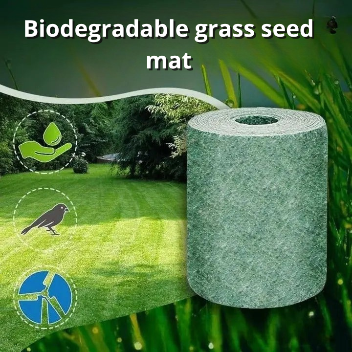 Biodegradable easy-care organic lawn seed mat