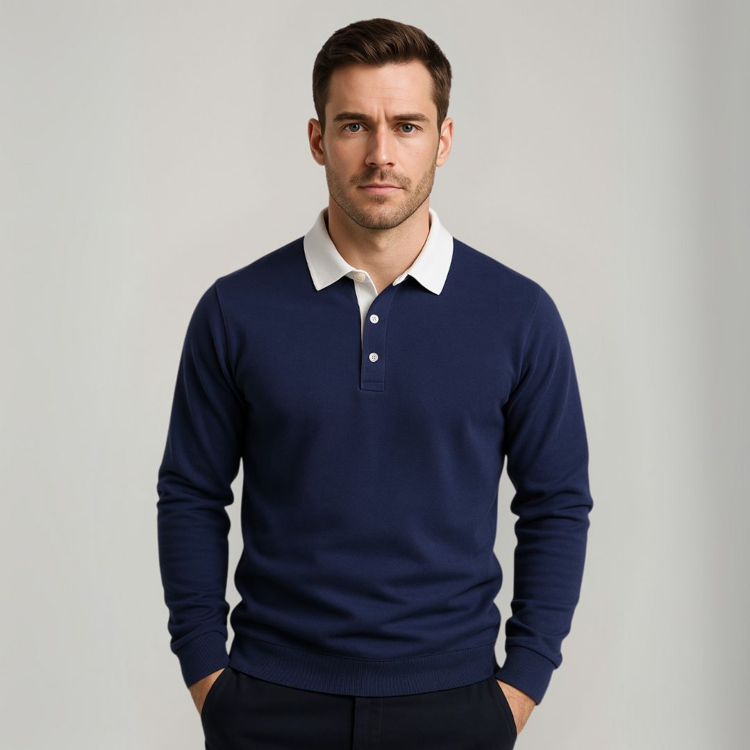 Men's Long-Sleeve Polo Sweater - Casual Wear
