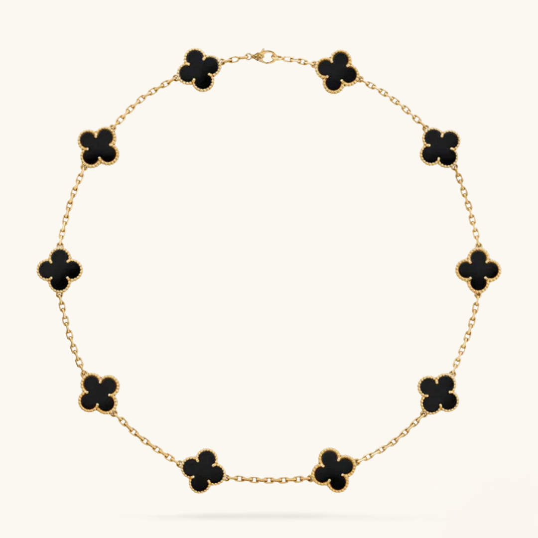 Clover Necklace (gold finish, black detail)