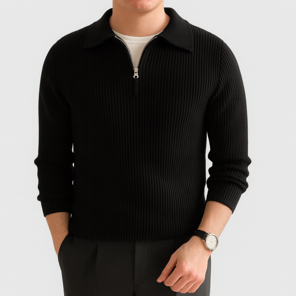 Men's Polo Neck Zip Sweater | Comfortable