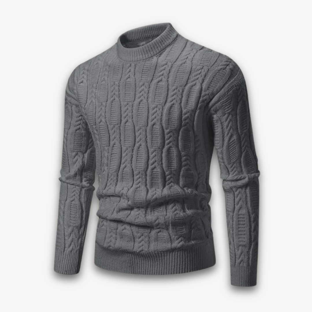 Men's Cable Knit Crewneck Sweater - Soft Cotton Blend
