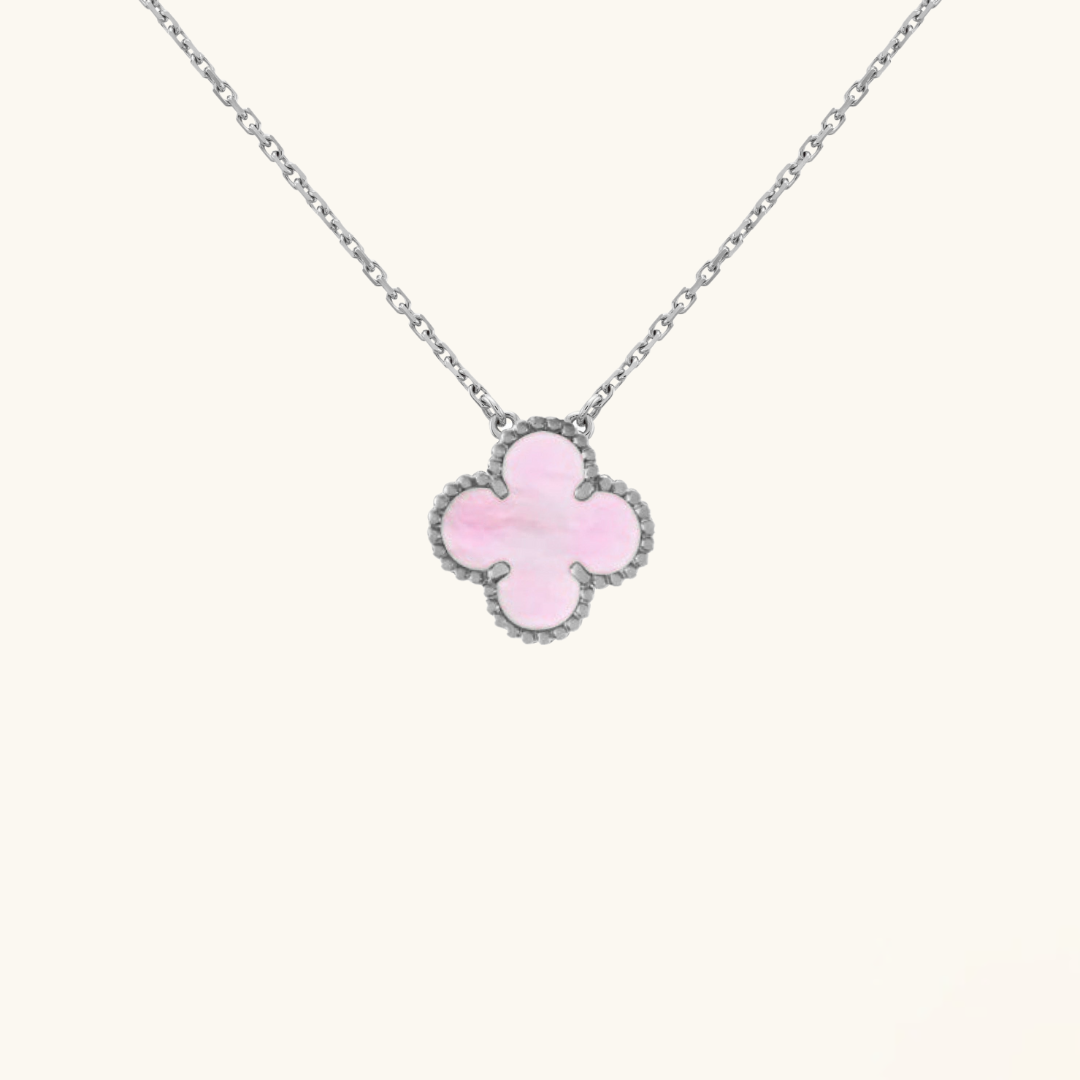 Clover Necklace (stainless steel, pink detail)