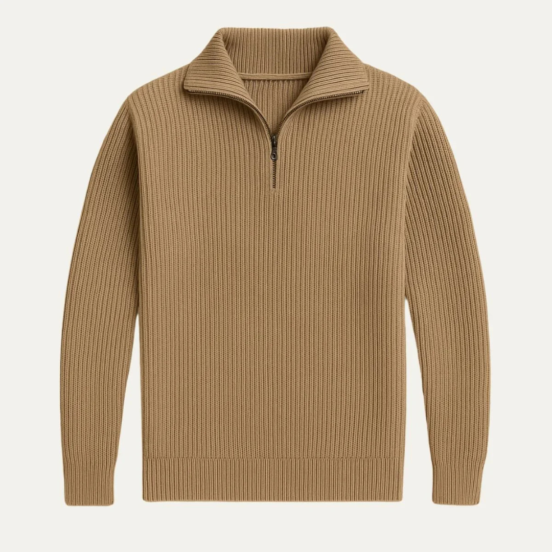 Men's Zip-Up Ribbed Sweater | Cozy Knit