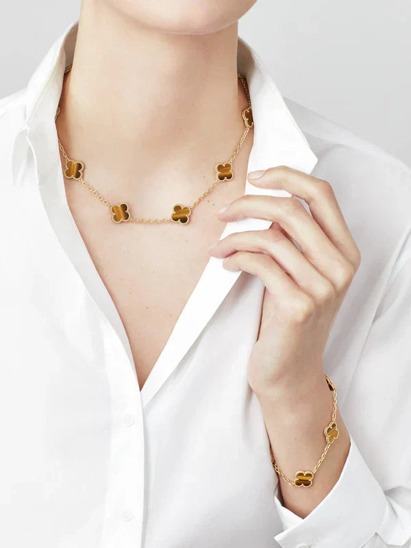 Clover Necklace (gold finish, tiger detail)