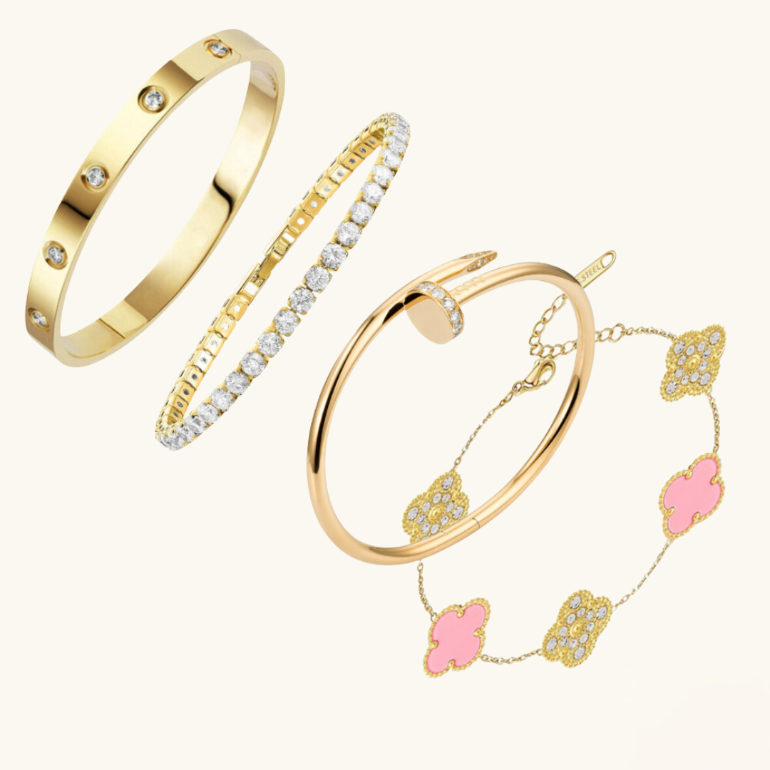 Clover Bracelet Set (gold finish, 4-piece)