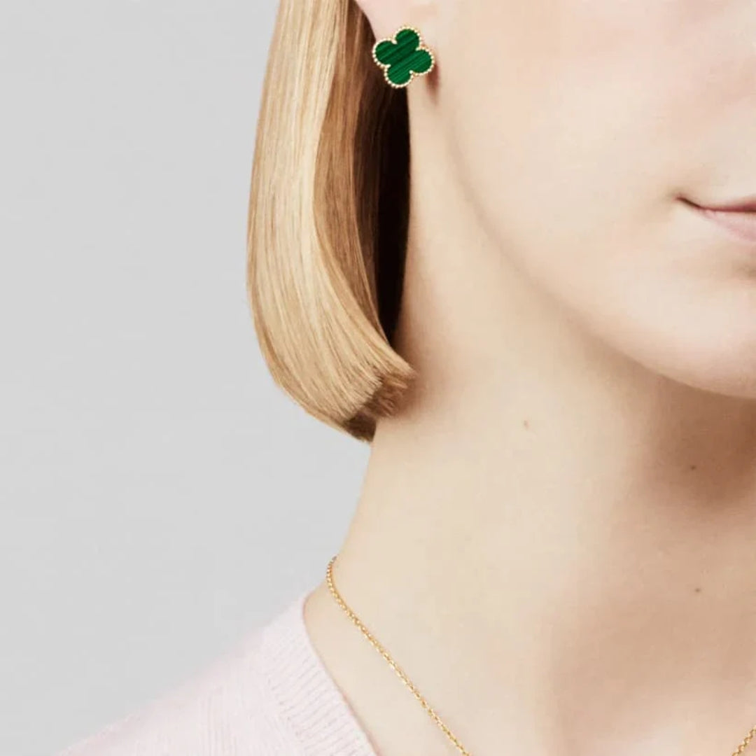 Clover Earrings Green (gold finish)