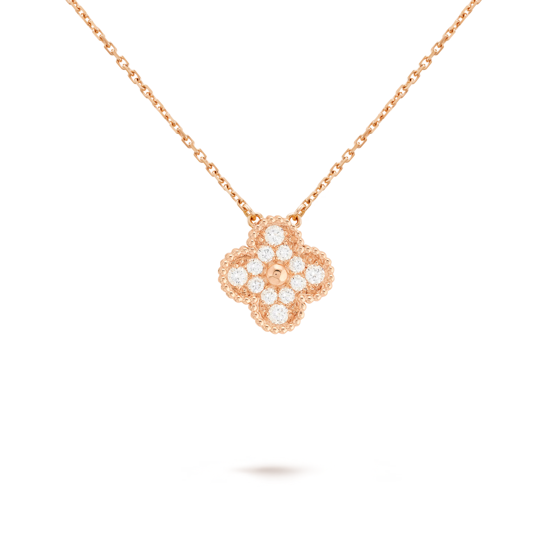 Clover Necklace (rose gold finish, pink detail)