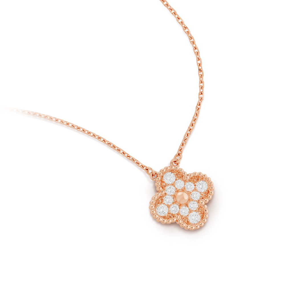 Clover Necklace (rose gold finish, pink detail)