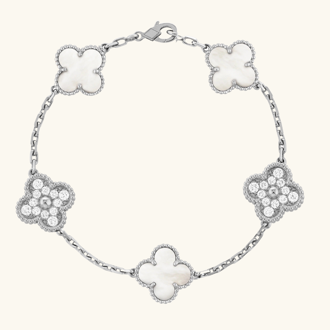 Clover Bracelet (stainless steel, white detail)