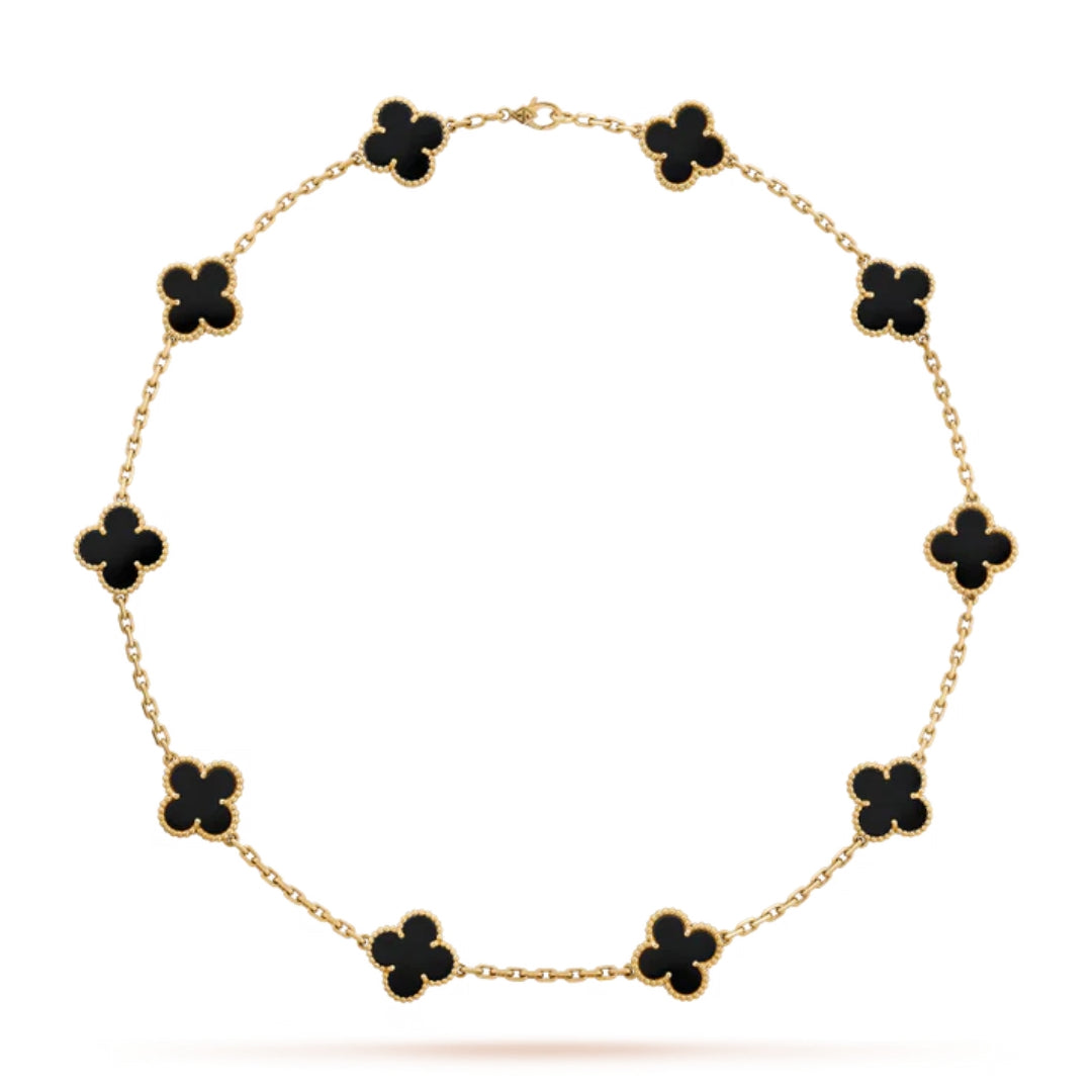 Clover Necklace (gold finish, black detail)