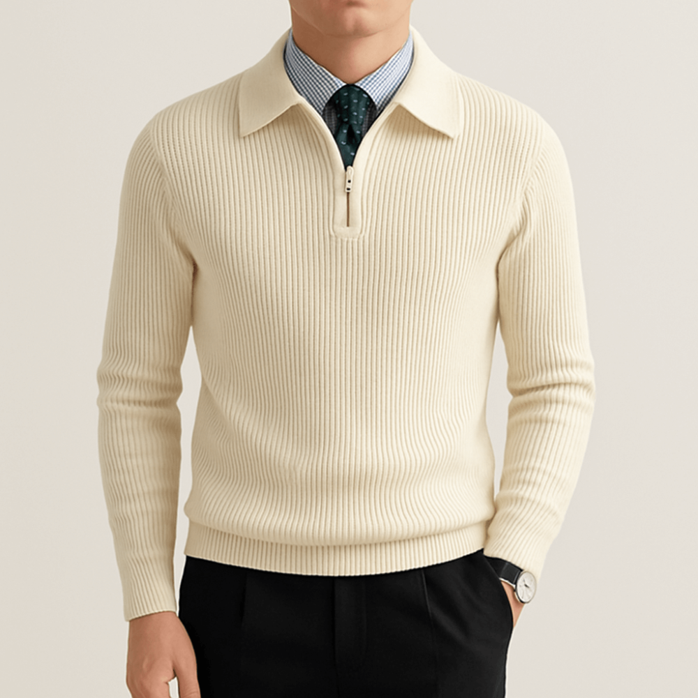 Men's Polo Neck Zip Sweater | Comfortable
