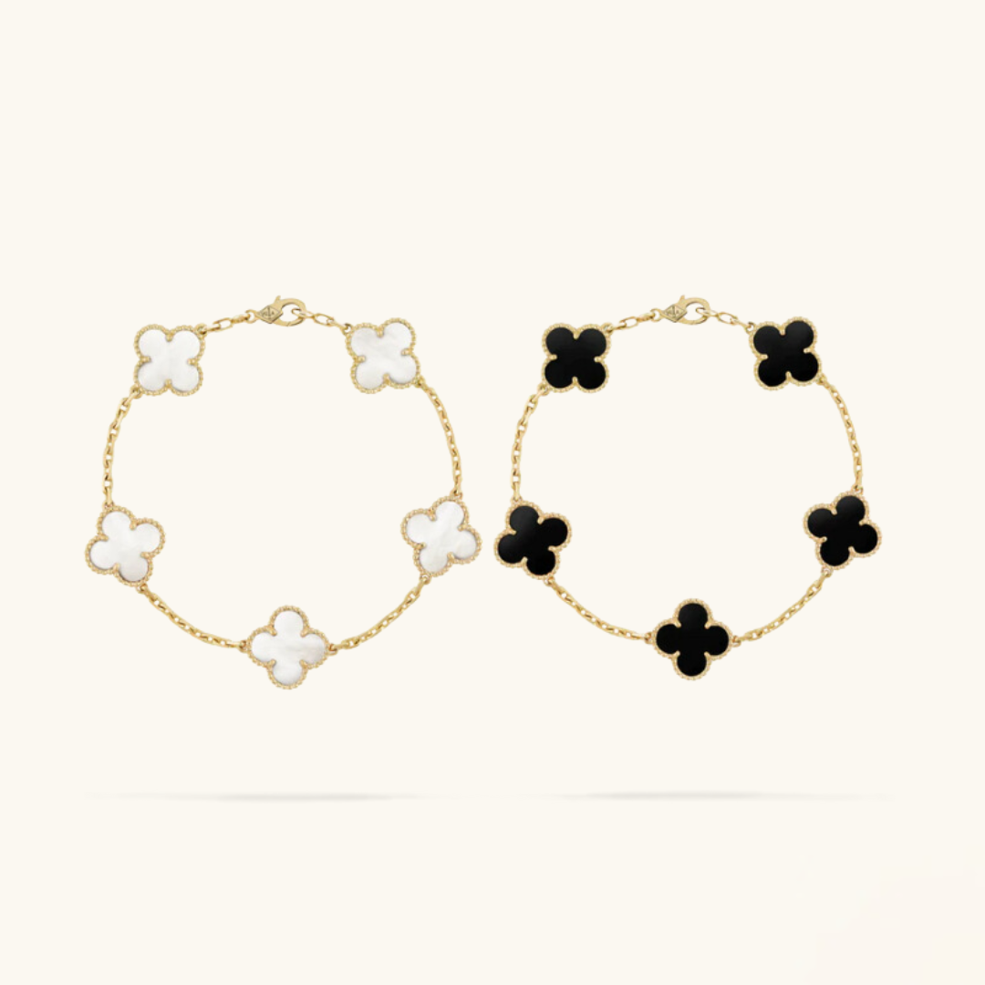 Clover Bracelet Set (gold finish, 2 pieces – black/white)