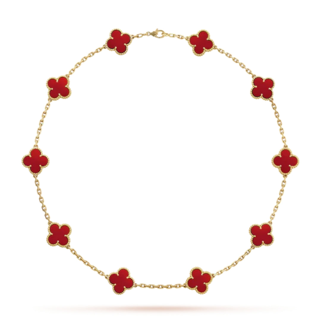Clover Necklace (gold finish, red detail)