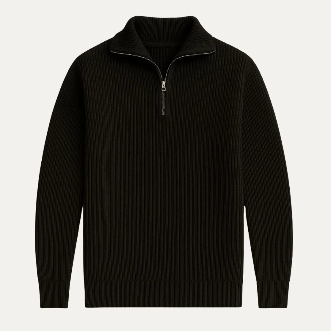 Men's Zip-Up Ribbed Sweater | Cozy Knit