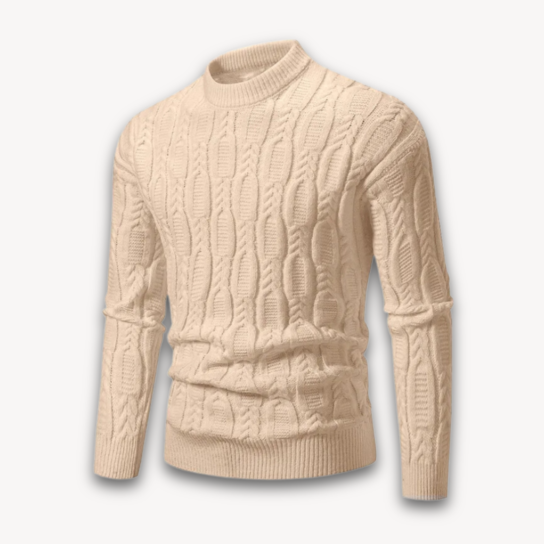 Men's Cable Knit Crewneck Sweater - Soft Cotton Blend