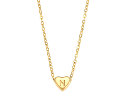 Heart Initial Necklace (Gold finish)