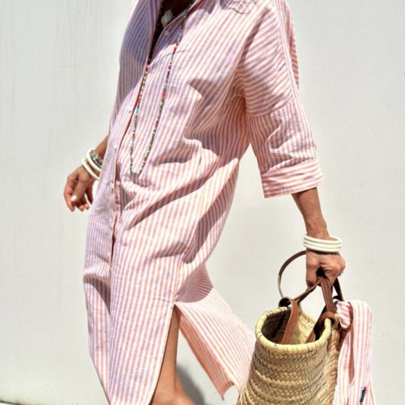 Coby | Classic Striped Linen Shirt Dress