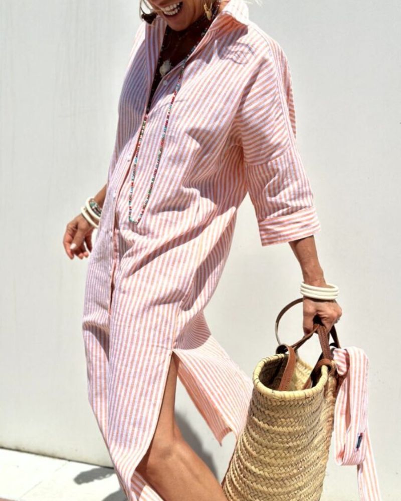 Coby | Classic Striped Linen Shirt Dress