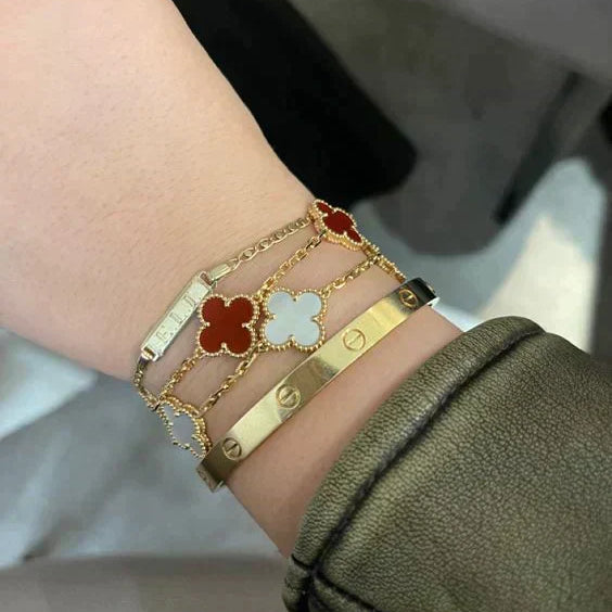 Clover Bracelet (gold finish, red detail)