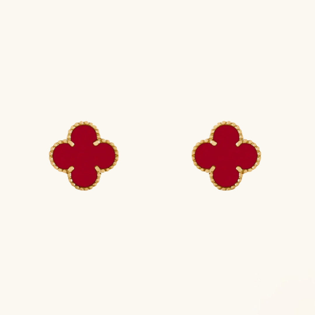 Clover Earrings Red (gold finish)