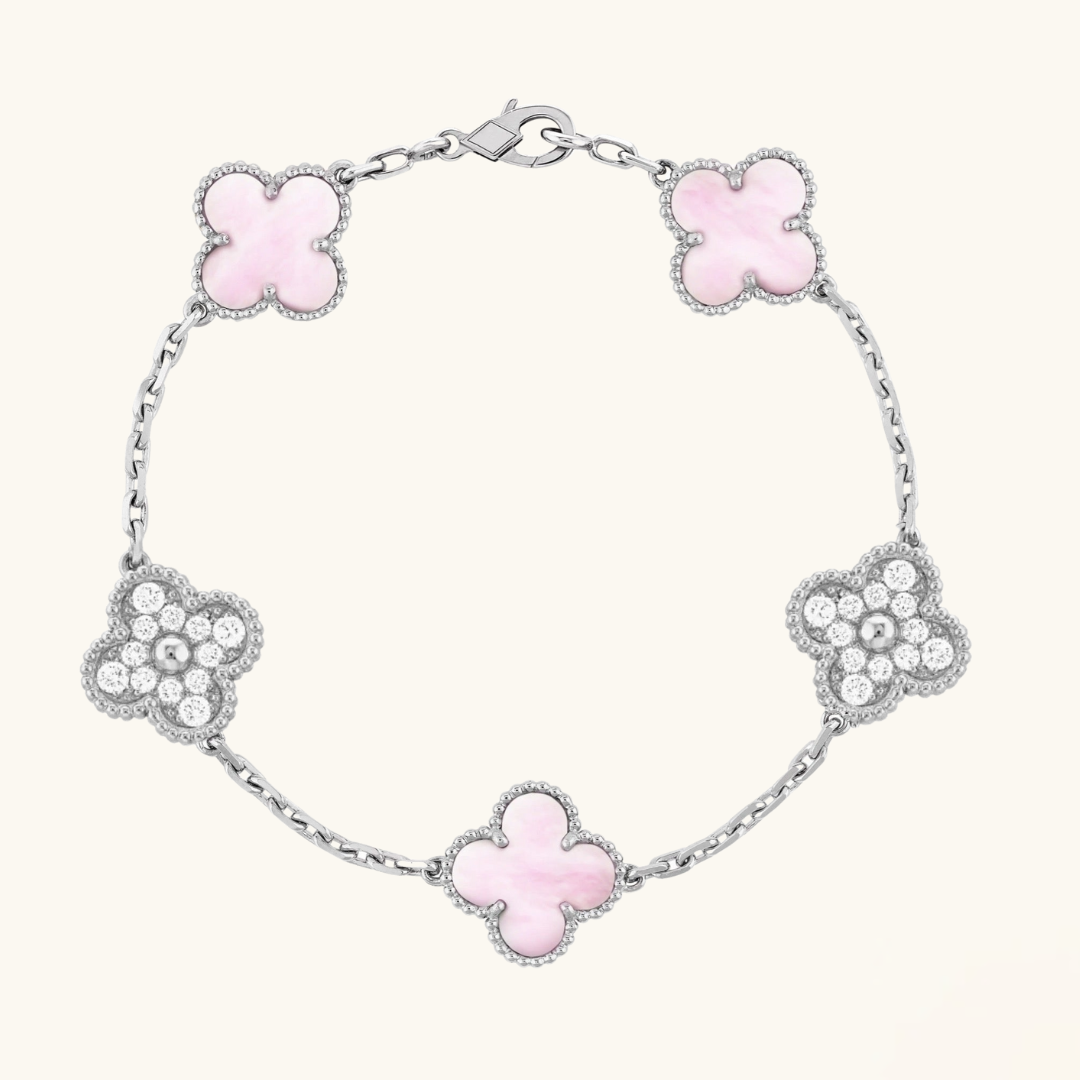 Clover Bracelet (stainless steel, pink detail)