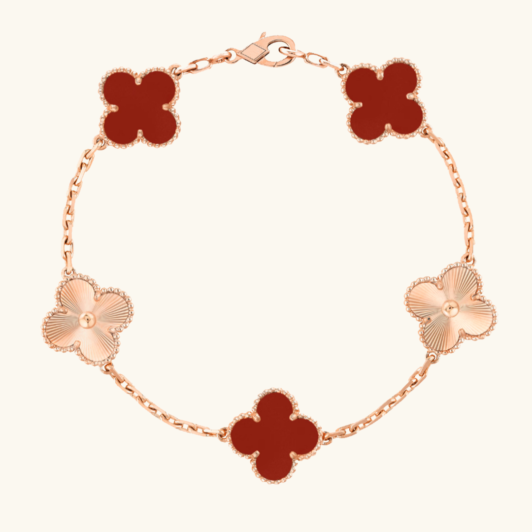 Clover Bracelet (rose gold finish, red)