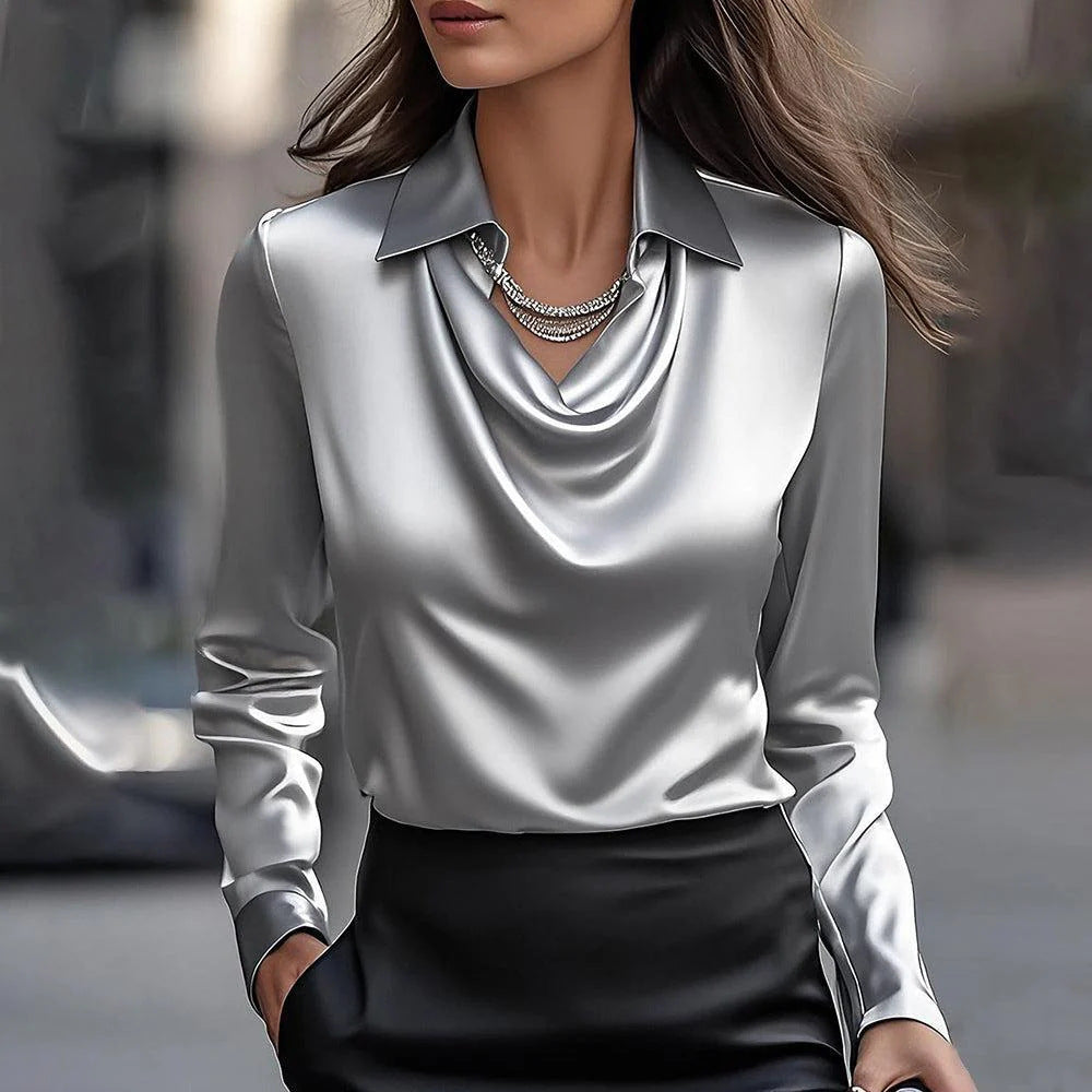 Reba™ | Elegant Silk Blouse with Pleated Neckline