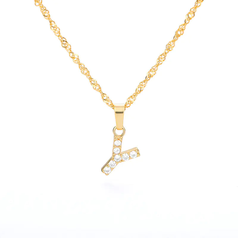 Zircon Letter Necklace (Gold finish)