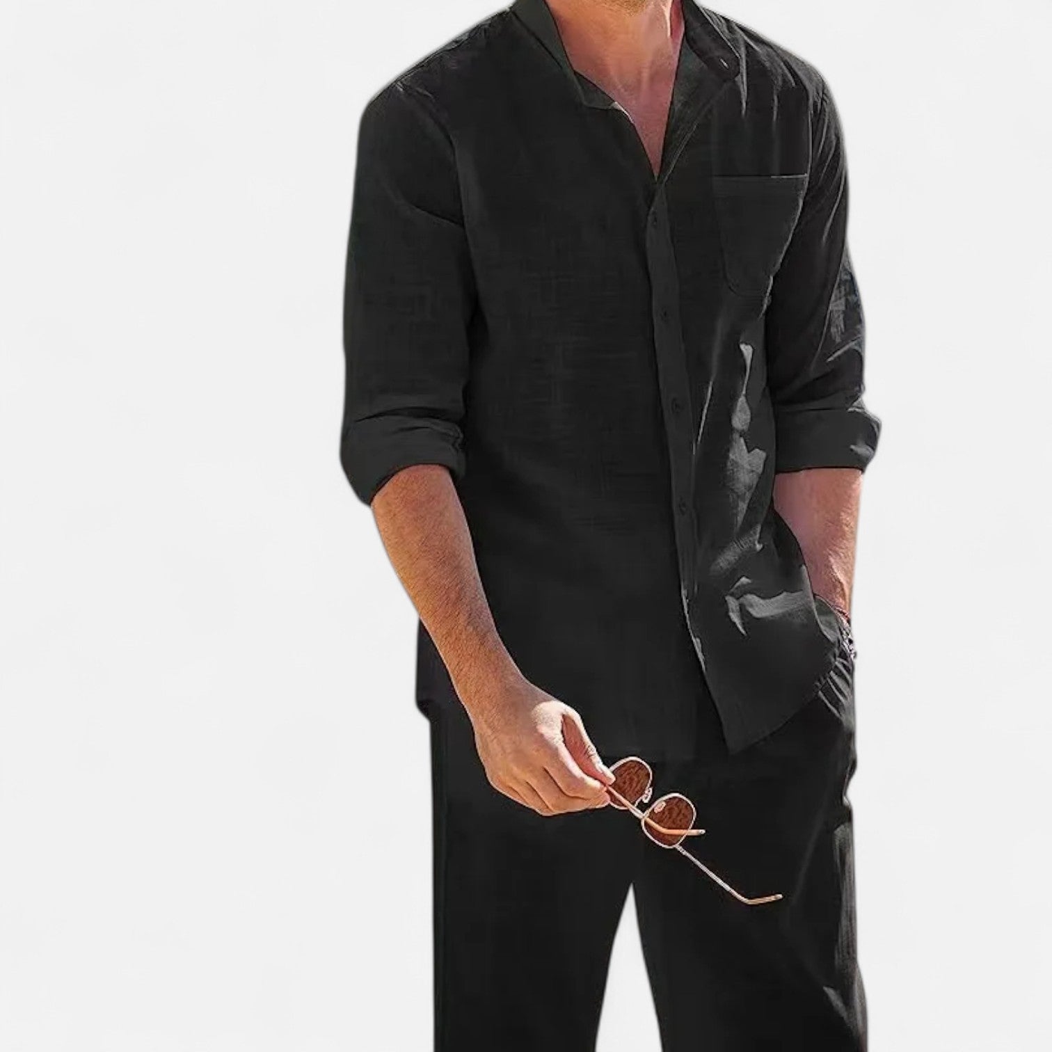 Men’s Long Sleeve Linen Two-Piece Set