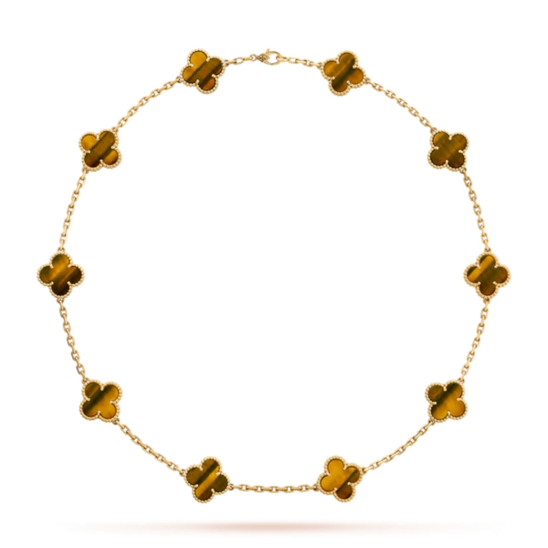 Clover Necklace (gold finish, tiger detail)
