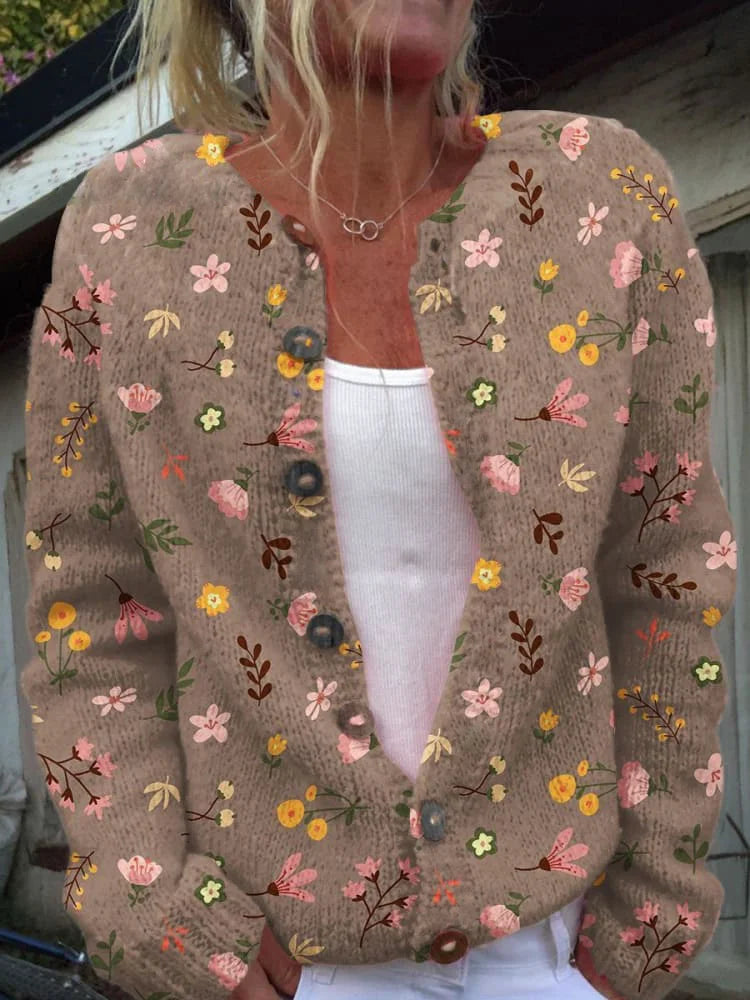 Florence | Women's Floral Pattern Cardigan with Crew Neck