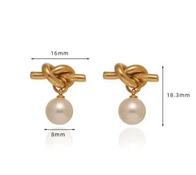 Knotted Bends & Hitches Pearl Earrings (stainless steel)