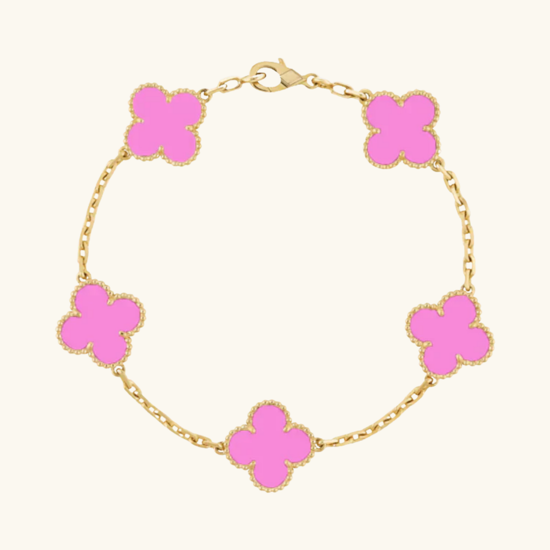 Clover Bracelet (gold finish, neon pink detail)