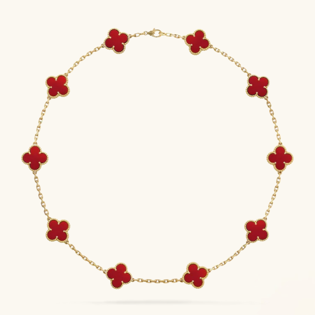 Clover Necklace (gold finish, red detail)