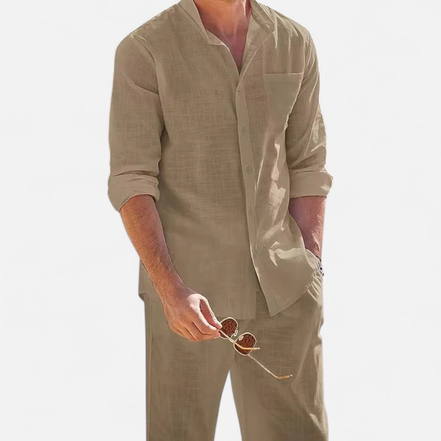 Men’s Long Sleeve Linen Two-Piece Set