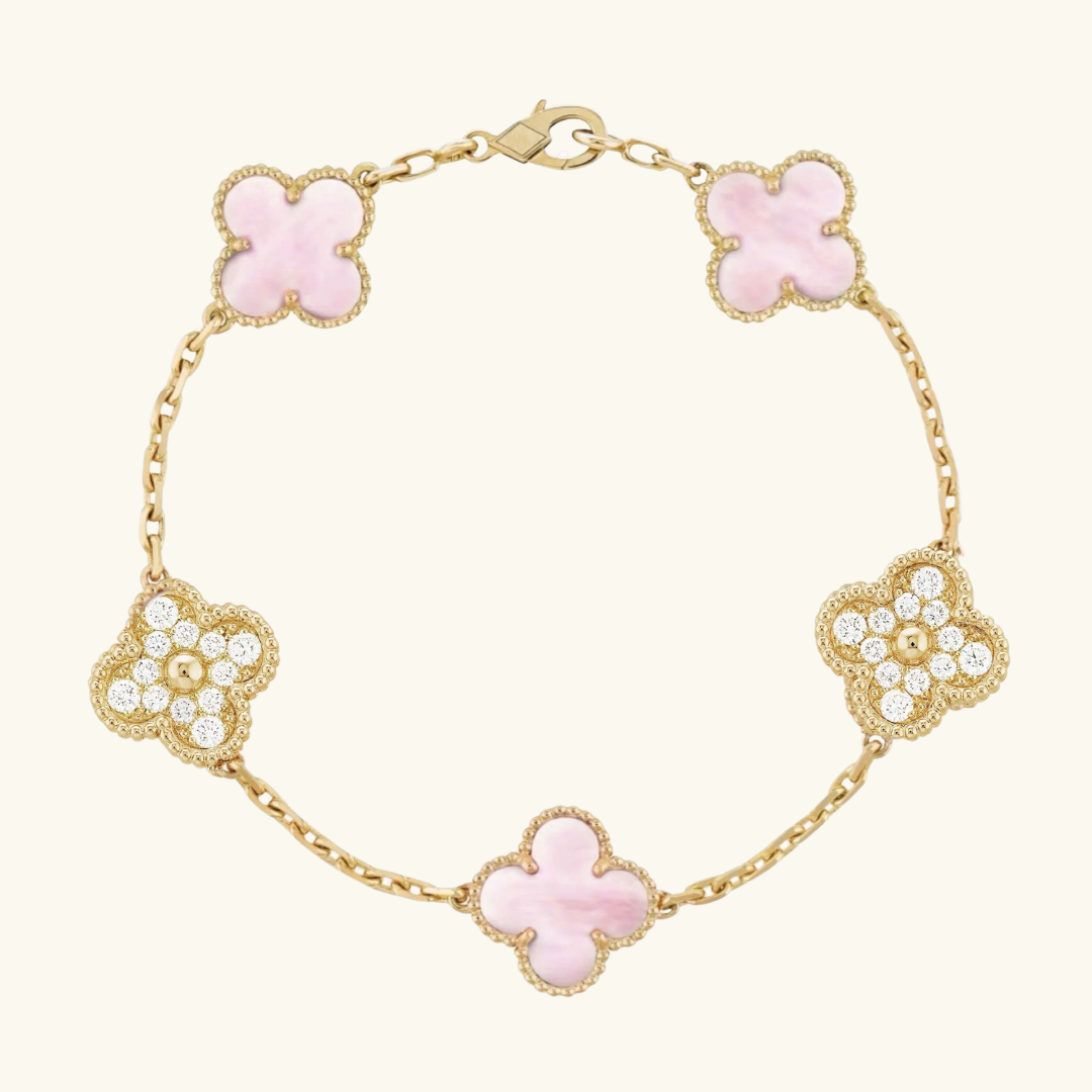 Clover Bracelet (gold finish, pink detail)