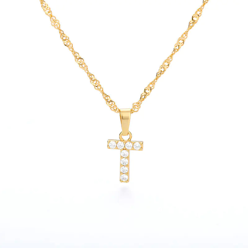 Zircon Letter Necklace (Gold finish)