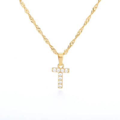 Zircon Letter Necklace (Gold finish)