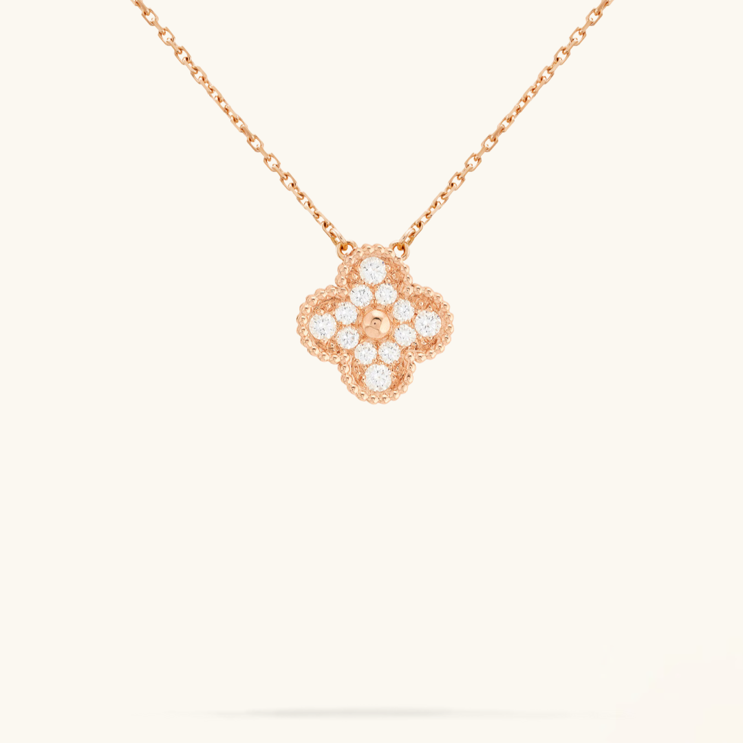 Clover Necklace (rose gold finish, pink detail)