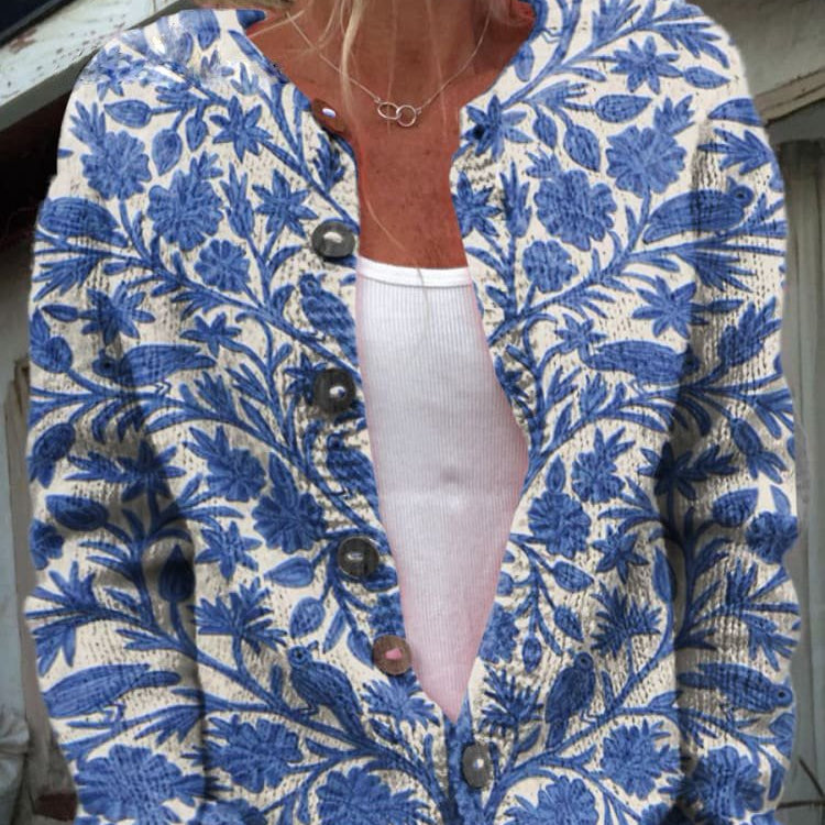 Florence | Women's Floral Pattern Cardigan with Crew Neck