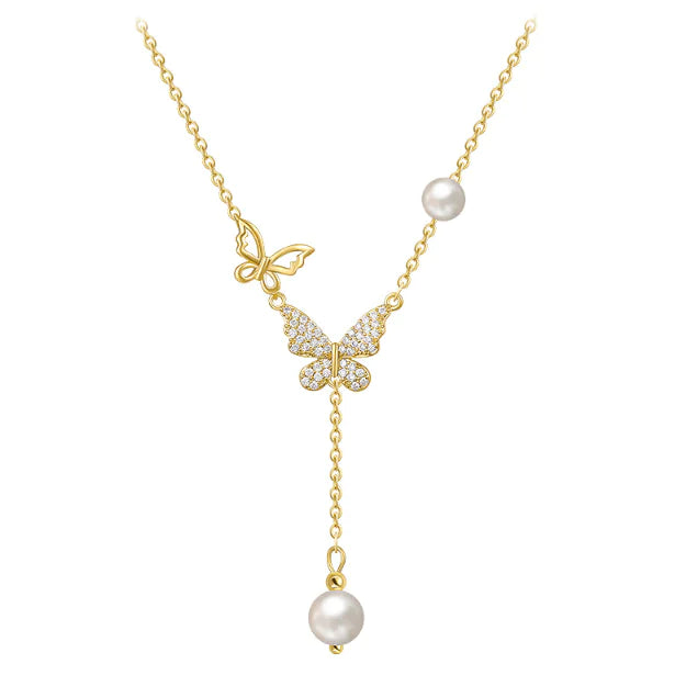 Collier Papillon Perle Necklace (gold finish)
