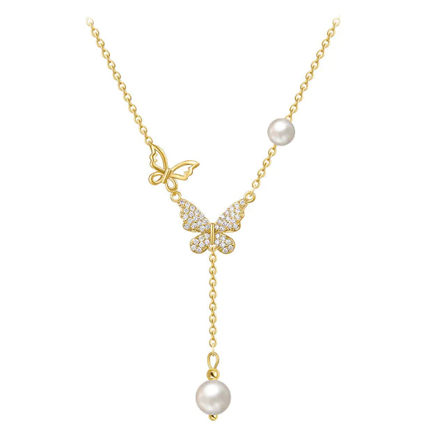 Collier Papillon Perle Necklace (gold finish)