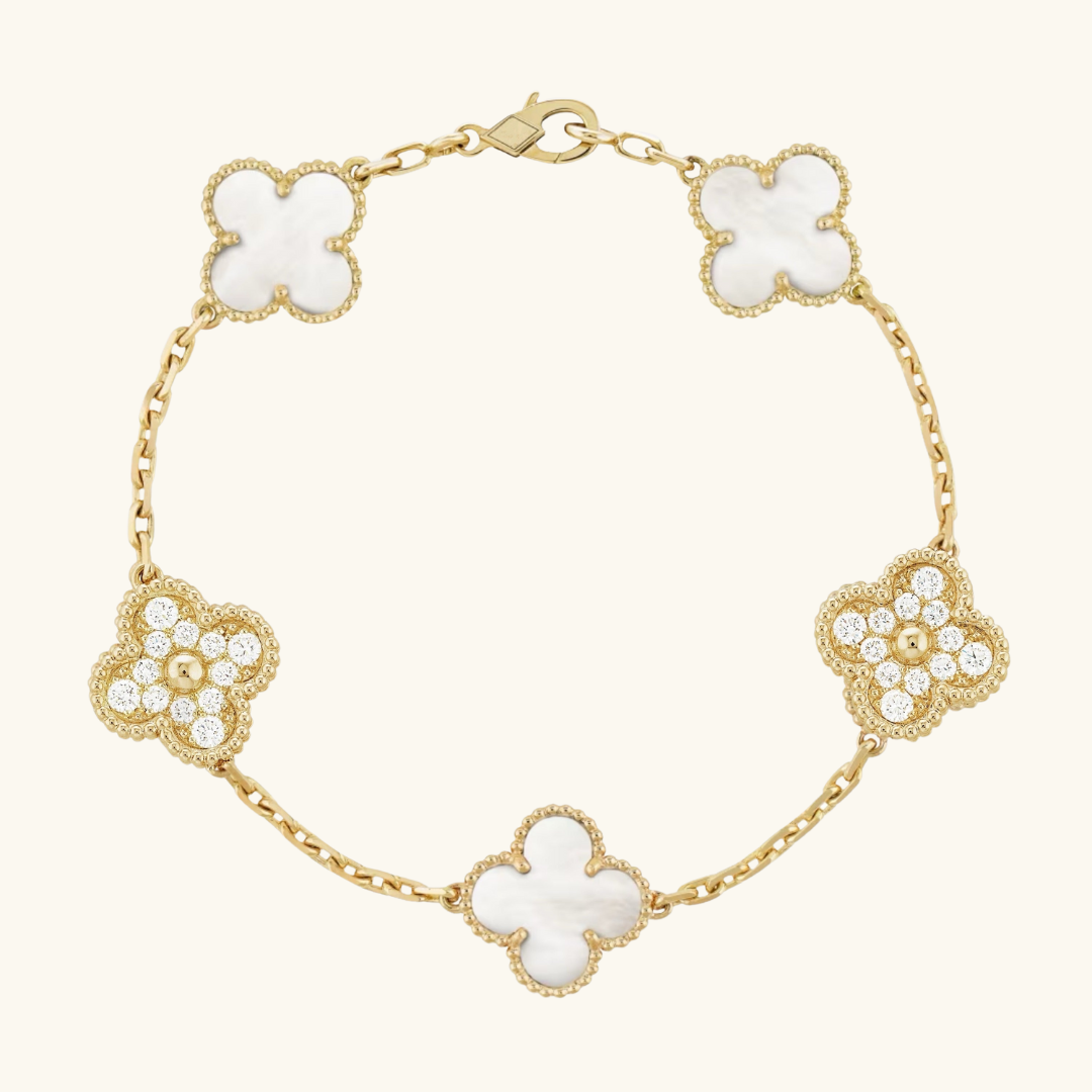 Clover Bracelet (gold finish, white detail)